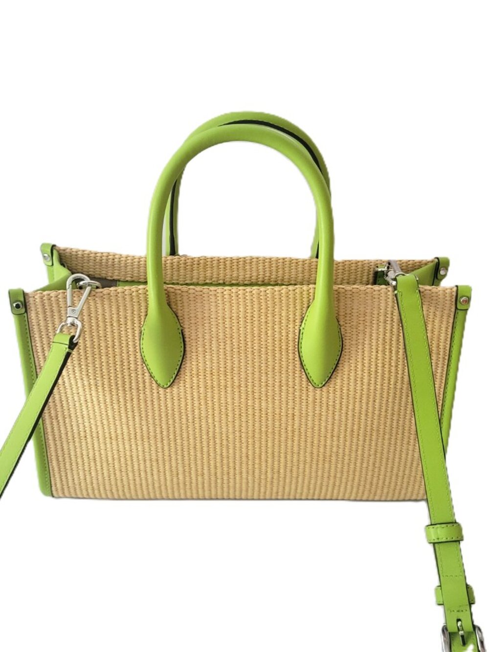 Michael Kors Mirella Medium EW Top Zip Satchel Lime Woven Straw Faux Leather - Picture 4 of 7